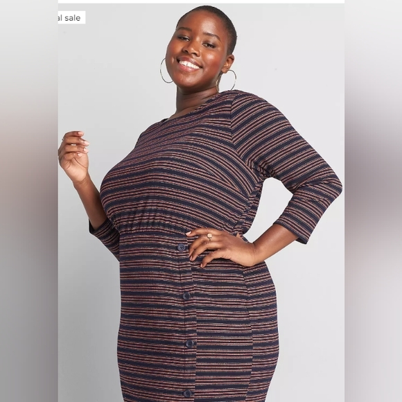 Lane Bryant Boatneck Sheath Dress With Button Detail - Picture 3 of 12